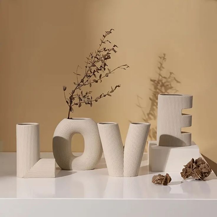 LOVE Monogram Architectural Ribbed Letter Vase